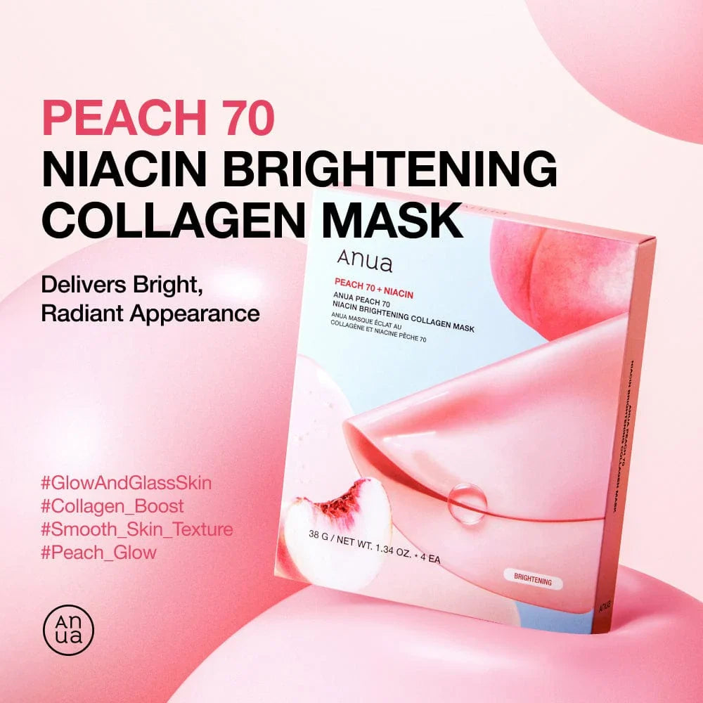 Anua Peach 70 Niacin Brightening Collagen Mask – Masques Éclat x4